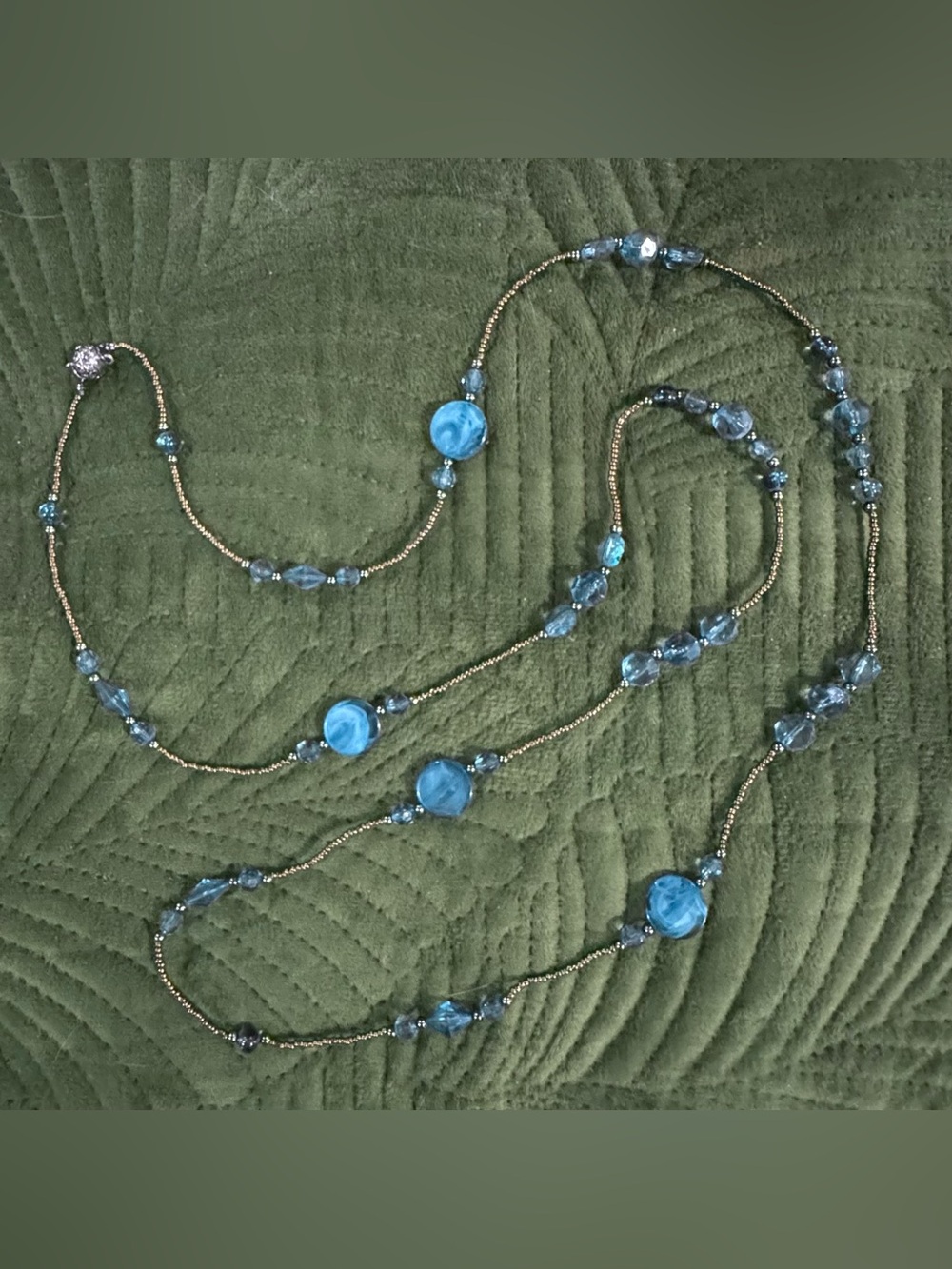Bronze & Turquoise  Blue Acrylic Beaded Long Necklace - Women Jewelry